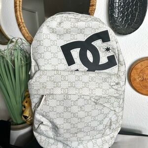 Rare DC Backpack Gray & White Monogram School Bag Skater Y2K Backpack